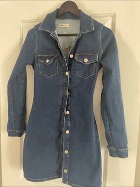 Indigo Denim Long-Sleeve Button Dress